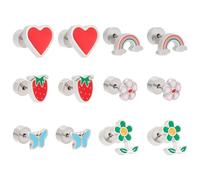 ANATTASOUL - Pendientes de aro de acero inoxidable plateado para niñas y mujeres, de resina arco iris, flor, corazón, forma de mariposa, pendientes de espalda plana, pendientes, Acero inoxidable