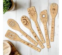 ANATTASOUL Sol Y Luna Patrón 11.9"x2.4" Cuchara de Madera Utensilios de Cocina Set