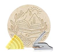 ANATTASOUL Troquelador de Libros Personalizado Sello para Libro De Montaña, Sello de Biblioteca Duradero con Mango para Libros, Sobres, Documentos, Invitaciones(Incluye 100 Pegatinas Doradas)
