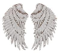 Anawakia Parche termoadhesivo para planchar o planchar sobre parches, lentejuelas, bordado, diseño de alas de ángel, para camisetas, vaqueros, ropa, bolsos, 1 par (plata, L 34,5 x 16 cm)