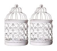 Anawakia portavelas de metal para jaula de pájaros, decoración vintage para la mesa o la boda (2 unidades), color blanco