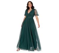 Anaya with Love Ladies Maxi Dress for Women V Neckline Short Sleeve Frilly Long Empire Waist for Wedding Guest Bridesmaid Maid of Honour, Verde Esmeralda 40