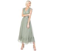 Anaya with Love Ladies Maxi Dress for Women V Neckline Sleeveless Frilly for Wedding Guest Bridesmaid Prom Long High Empire Waist Tiered, Vestido Mujer, Frosted Green,
