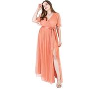 Anaya with Love Ladies Maxi Dress Women V Neckline Short Sleeve Frilly Long Empire Waist for Wedding Guest Bridesmaid Maid of Honour Vestido, Coral Pink, 52 para Mujer