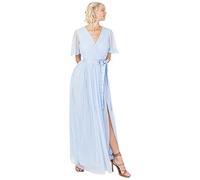 Anaya with Love Ladies Maxi Dress Women V Neckline Short Sleeve Frilly Long Empire Waist for Wedding Guest Bridesmaid Maid of Honour Vestido, Light Blue, 44 para Mujer