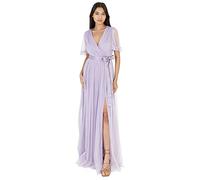Anaya with Love Ladies Maxi Dress Women V Neckline Short Sleeve Frilly Long Empire Waist for Wedding Guest Bridesmaid Maid of Honour Vestido, Dusty Lilac, 44 para Mujer