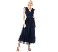 Anaya with Love Ladies Maxi Dress Women V Neckline Sleeveless Frilly for Wedding Guest Bridesmaid Prom Long High Empire Waist Tiered Vestido, Navy Blue, 40 para Mujer