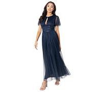 Anaya with Love Ladies Midaxi Dress Women High Waist Keyhole Short Flutter Sleeve Crew Neckline for Wedding Guest Bridesmaids Prom Vestido, Navy Blue, 44 para Mujer