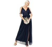 Anaya with Love Ladies Women Long Length Dress Maxi Short Sleeve Cami V Neckline Long Length Empire Waist Bridesmaid Wedding Guest Prom, Vestido Mujer, Navy Blue,