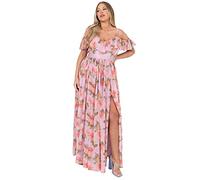 Anaya with Love Maxikleid für Damen, mit Schlitz, Schulterfrei, Bardot-Ausschnitt, mit Bindegürtel, Tropischer Druck, Pink, Sommer, Vestido Mujer, Flieder,