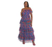 Anaya with Love Vestido Maxi para Mujer con Hombros Descubiertos, Cuello Bardot con Niveles, Tul, Estampado Floral Tropical, invitado de Boda, Fiesta de graduación, Azul Cobalto, 42
