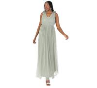 Anaya with Love Vestido Maxi para Mujer, sin Mangas, Cuello en V, Lentejuelas, Tul, Hombros Descubiertos, una línea de Baile, Color Verde, 44