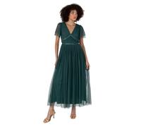 Anaya with Love Women's Ladies Midaxi Dress V-Neck Short Flutter Sleeve Ribbon A-Line Tulle for Bridesmaid Wedding Guest Prom Ball Gown Vestido, Verde Esmeralda, 44 para Mujer
