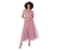 Anaya with Love Women's Ladies Midaxi Dress V-Neck Short Flutter Sleeve Ribbon A-Line Tulle for Bridesmaid Wedding Guest Prom Ball Gown, Vestido De Las Mujeres, Bridal Rose,