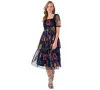 Anaya with Love Womens Ladies Midi Dress for Wedding Guest Floral Puffed Short Sleeve Tiered Open Back Square Neckline Bridesmaid Prom Vestir, 38 De Las Mujeres