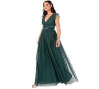 Anaya with Love Women's Maxi Dress Ladies Cap Sleeve V-Neck Satin Detail Tulle A-Line Bridesmaid Wedding Guest Occasion Prom Ball Gown, Verde Esmeralda 44