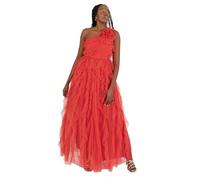 Anaya with Love Women's Maxi Dress Ladies One Shoulder Sleeveless Tiered Ruffle Waterfall A-Line Bridesmaid Wedding Guest Prom Ball Gown Vestido, Rojo, 46 para Mujer