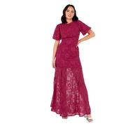 Anaya with Love Women's Maxi Dress Ladies Round Neck Puff Sleeve Chiffon Keyhole Back Empire Line Floral Jacquard Wedding Guest Evening, Cereza 40