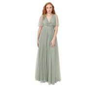 Anaya with Love Women's Maxi Dress Ladies Short Flutter Sleeve V-Neck Twist Front Empire A-Line Tulle Bridesmaid Wedding Guest Prom Vestido, Verde escarchado, 50 para Mujer