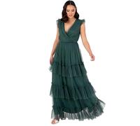 Anaya with Love Women's Maxi Dress Ladies Short Sleeve V-Neck Wrap Tiered Ruffle Tulle A-Line Wedding Guest Bridesmaid Prom Ball Gown, Vert émeraude 46