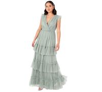 Anaya with Love Women's Maxi Dress Ladies Short Sleeve V-Neck Wrap Tiered Ruffle Tulle A-Line Wedding Guest Bridesmaid Prom Ball Gown, Frosty Green, 50