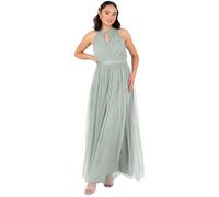 Anaya with Love Women's Maxi Dress Ladies Sleeveless Halterneck Keyhole Sash Tie Belt Tulle A-Line Bridesmaid Wedding Guest Prom Evening, Frosty Green, 50