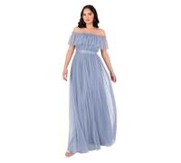 Anaya with Love Women's Maxi Dress Ladies Sleeveless Off Shoulder Bardot Neckline Tulle Sash Tie Belt A-Line Bridesmaid Wedding Guest, Blue, 34