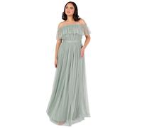 Anaya with Love Women's Maxi Dress Ladies Sleeveless Off Shoulder Bardot Neckline Tulle Sash Tie Belt A-Line Bridesmaid Wedding Guest, Green, 50