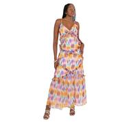 Anaya with Love Women's Maxi Dress Ladies Sleeveless V-Neck Metallic Gold Flocked Cross Back Strap Tiered Ruffle A-Line Wedding Guest Vestido, Multicolor, 46 para Mujer