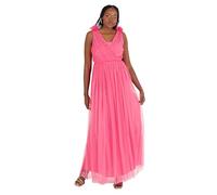 Anaya with Love Women's Maxi Dress Ladies Sleeveless V-Neck Sequin Embellished Tulle Ruffle Shoulder A-Line Bridesmaid Prom Ball Gown Vestido, Hot Pink, 40 De Las Mujeres