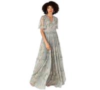 Anaya with Love Women's Maxi Dress Ladies V-Neck Short Angel Sleeves Tiered Ruffle for Bridesmaid Wedding Guest Occasion Prom Ball Gown Vestido, Floral Sage Green, 50 para Mujer