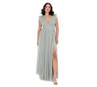 Anaya with Love Women's Maxi Dress Ladies V-Neck Short Sleeve Split Tulle A-Line for Wedding Guest Bridesmaid Evening Occasion Ball Gown, Verde escarchado 42