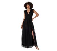 Anaya with Love Women's Maxi Dress Ladies V-Neck Short Sleeve Split Tulle A-Line for Wedding Guest Bridesmaid Evening Occasion Ball Gown, Vestido De Las Mujeres, Black,