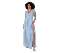 Anaya with Love Women's Maxi Dress Ladies V-Neck Short Sleeve Split Tulle A-Line for Wedding Guest Bridesmaid Evening Occasion Ball Gown, Vestido De Las Mujeres, Soft Blue,