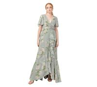 Anaya with Love Women's Maxi Dress Ladies Wrap V-Neck Flutter Sleeve Ruffle A-Line Bridesmaid Wedding Guest Occasion Prom Ball Gown Vestido, Floral Verde Salvia, 54 para Mujer