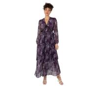 Anaya with Love Women's Midaxi Dress Ladies Long Jacket Sleeve V-Neck Tiered Lace Inserte Empire A-Line Wedding Guest Evening Vestido, Púrpura Floral, 54 para Mujer