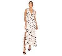 Anaya with Love Women's Midi Dress Ladies Recycled Sleeveless Deep V-Neck Satin Pola Dot Tie-Back Ribbon Empire A-Line Ruffle Asymmetric, Crema 38