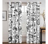 ANAZOZ 2 Cortinas Dormitorio Opaca Cortina Poliester Habitacion Play Game Consola de Juego Gris Negro Blanco Cortina de Dormitorio 2 x 107W x 214H CM