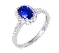 ANAZOZ Anillo de Boda de Mujer 4 Garras Oval con Zafiro Creado de 1.3ct y Moissanita, Anillos de Oro Blanco Mujer 18 Kilates Compromiso, Plata Azul, Tamaño 8(48mm)