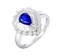 ANAZOZ Anillo de Boda de Mujer Gota de Agua con Zafiro Creado 1.11ct y Moissanita, Anillo de Bodas de Oro Blanco 14 Kilates para Mujer, Plata Azul, Tamaño 7(47mm)