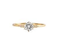 ANAZOZ Anillo de Compromiso de Mujer 6x6mm Redondo con Moissanita, Anillo Matrimonio Mujer Oro Amarillo 18Kilates, Oro, Tamaño 25(65mm)