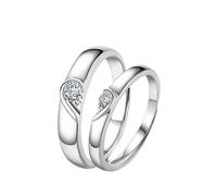 ANAZOZ Anillo de Compromiso Mujer y Hombre Plata de Ley 925, Corazón Rompecabezas con Circonita, Anillo Ajustable Plata Hombre