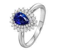 ANAZOZ Anillo de Matrimonio de Mujer Flor y Gota de Agua con Zafiro Creado de 0.55ct y Moissanita, Anillos Boda Oro Blanco 14Kilates para Mujer, Plata Azul, Tamaño 25(65mm)