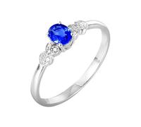 ANAZOZ Anillo de Matrimonio para Mujer Corazón y Oval con Zafiro Creado de 0.39ct y Moissanita, Anillos Boda Oro Blanco 14 K de Mujer, Plata Azul, Talla 7(47mm)