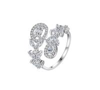 ANAZOZ Anillo de Matrimonio para Mujer Flor con Moissanita, Anillos de Boda Oro Blanco de 9 Kilates para Mujer, Plata, Talla 25(65mm)