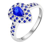 ANAZOZ Anillo de Mujer de Boda 3 Garras Gota de Agua con Zafiro Creado de 0.82ct y Moissanita, Anillos Boda Oro Blanco Mujer 18 Kilates, Plata Azul, Talla 12(52mm)