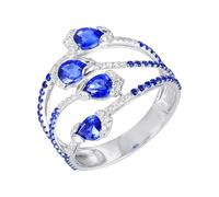 ANAZOZ Anillo de Promesa de Mujer Gota de Agua con Zafiro Creado de 1.69ct y Moissanita, Anillos de Matrimonio de Oro Blanco de 9Kilates Mujer, Plata Azul, Talla 21(61mm)