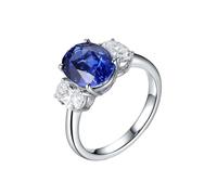 ANAZOZ Anillo de Promesa para Mujer 4 Garras Oval con Zafiro Creado de 3.32ct y Moissanita, Anillo de Matrimonio de Oro Blanco 18 K para Mujer, Plata Azul, Tamaño 16(56mm)