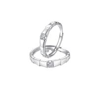 ANAZOZ Anillo Matrimonio Pareja Plata de Ley, Redondo con Circonita, Anillo Boda Plata Ajustable Mujer