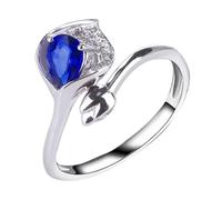 ANAZOZ Anillo Mujer Promesa Flor y Gota de Agua con Zafiro Creado de 0.7ct y Moissanita, Anillo de Boda Mujer Oro Blanco 18K, Plata Azul, Tamaño 9(49mm)